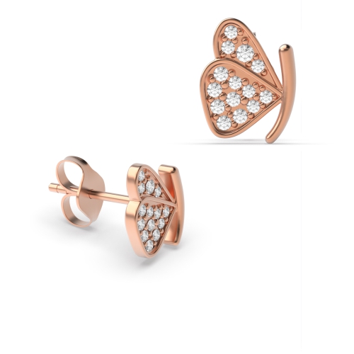 4 Prong Round Rose Gold Butterfly style Diamond Earrings