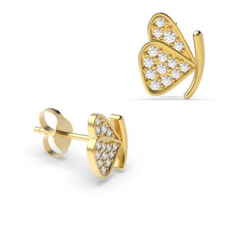 4 Prong Round Yellow Gold Butterfly style Diamond Earrings