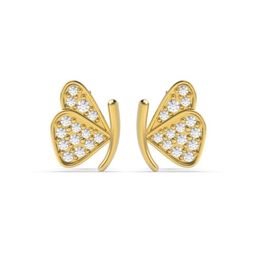 4 Prong Round Yellow Gold Butterfly style Diamond Earrings
