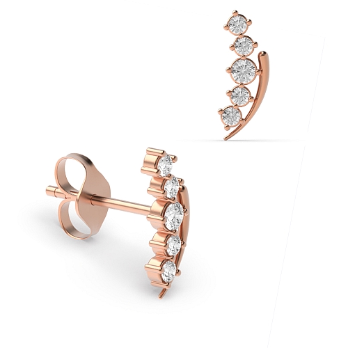 4 Prong Round Rose Gold Climber Diamond Earrings
