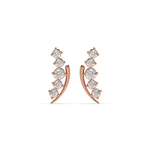 4 Prong Round Rose Gold Climber Diamond Earrings