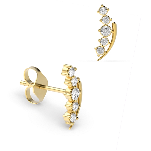 4 Prong Round Yellow Gold Climber Diamond Earrings