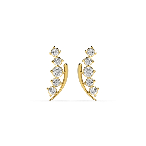 4 Prong Round Yellow Gold Climber Diamond Earrings