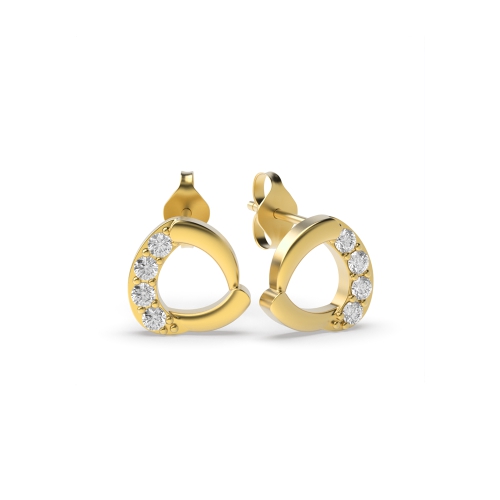 4 Prong Round Yellow Gold Triangular Diamond Earrings