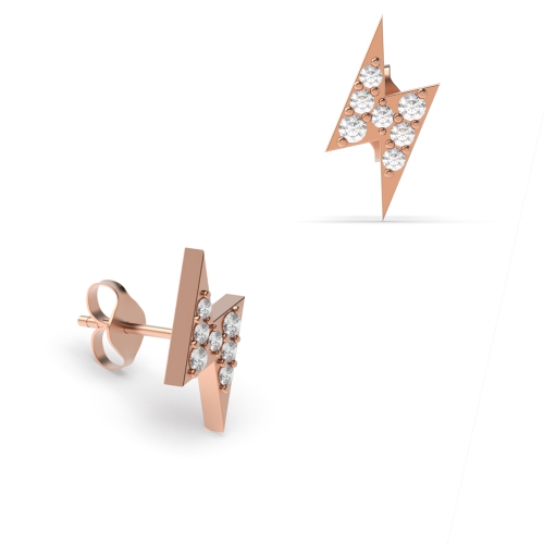 4 Prong Round Rose Gold Lightning Diamond Earrings