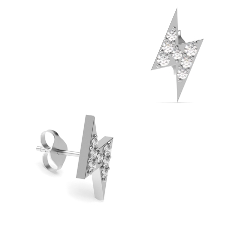 4 Prong Round White Gold Lightning Diamond Earrings