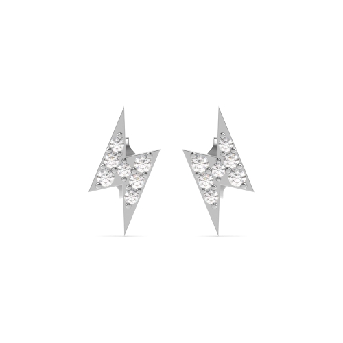 4 Prong Round White Gold Lightning Diamond Earrings