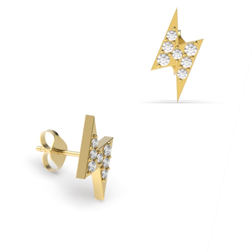 4 Prong Round Yellow Gold Lightning Diamond Earrings
