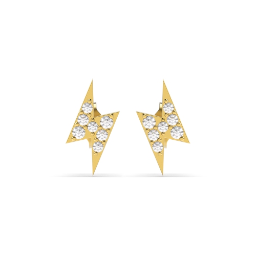 4 Prong Round Yellow Gold Lightning Diamond Earrings