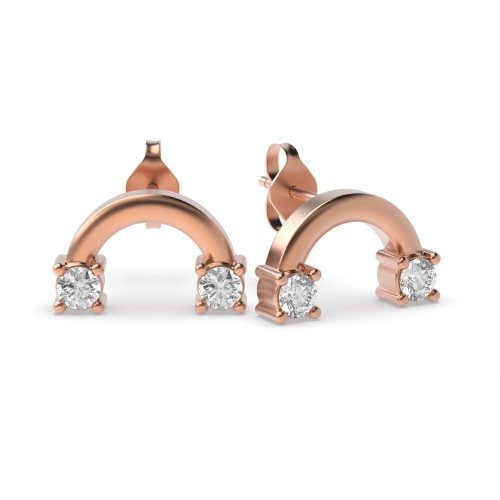 4 Prong Round Rose Gold Vertical half moon style Diamond Earrings
