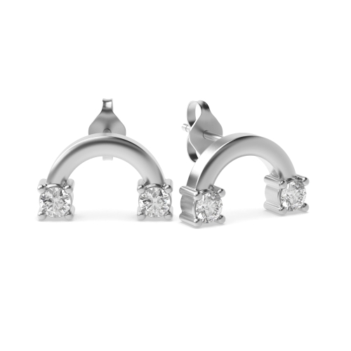 4 Prong Round White Gold Vertical half moon style Diamond Earrings