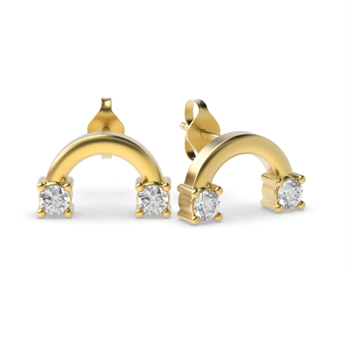 4 Prong Round Yellow Gold Vertical half moon style Diamond Earrings
