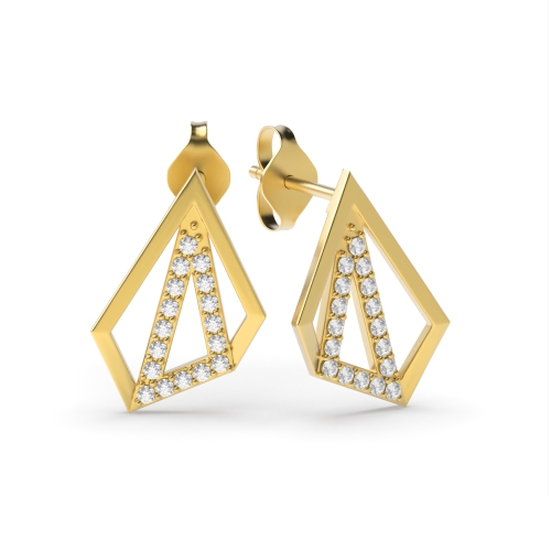 4 Prong Round Yellow Gold Unique Diamond Earrings