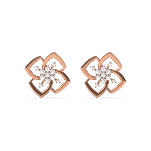 Pave Setting Round Rose Gold Floral Diamond Earrings