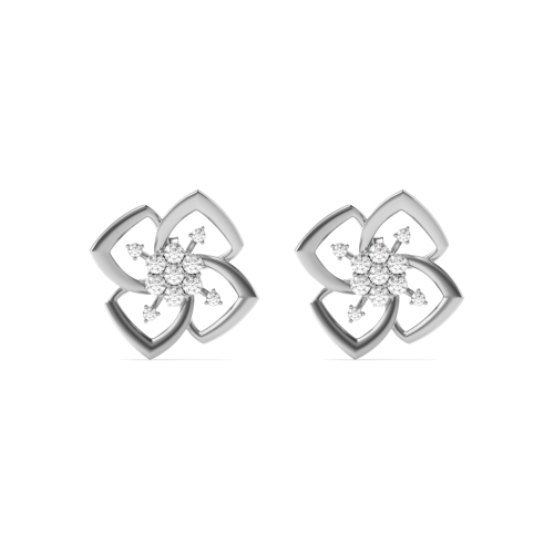 Pave Setting Round White Gold Floral Diamond Earrings