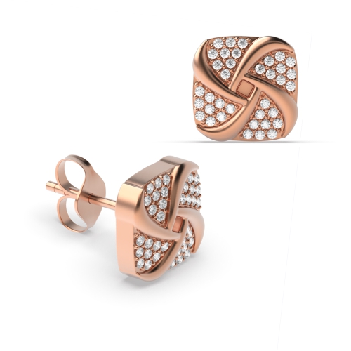 Pave Setting Round Rose Gold Solace Diamond Earrings