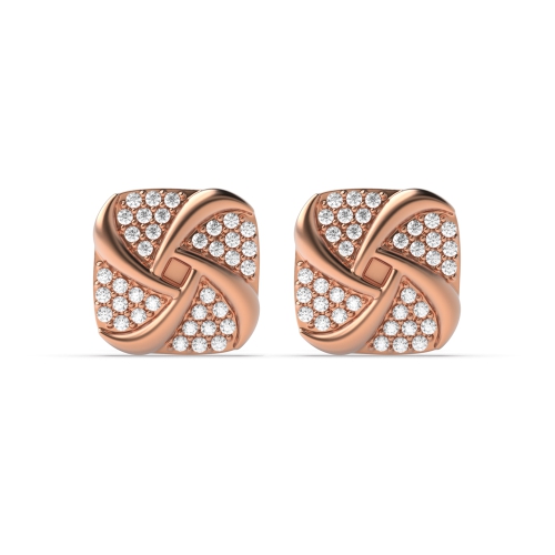 Pave Setting Round Rose Gold Solace Diamond Earrings