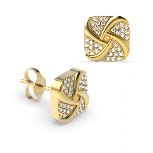 Pave Setting Round Yellow Gold Solace Diamond Earrings