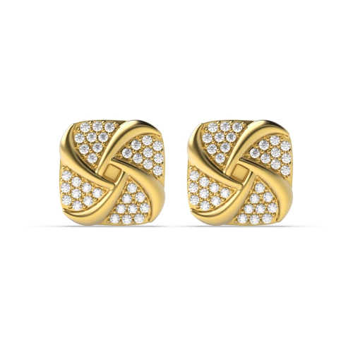 Pave Setting Round Yellow Gold Solace Diamond Earrings