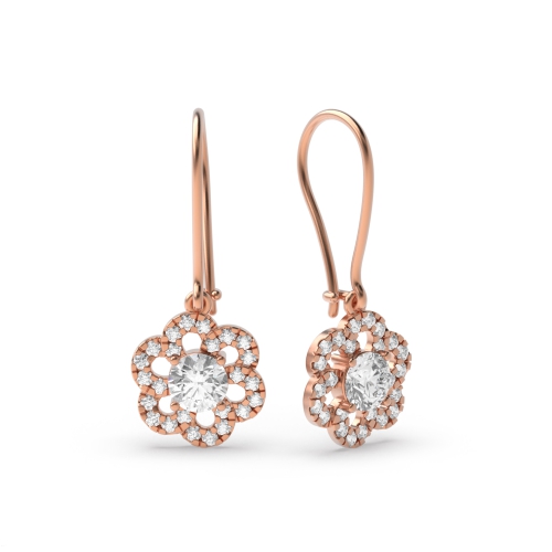 4 Prong Round Rose Gold Spiral Diamond Earrings