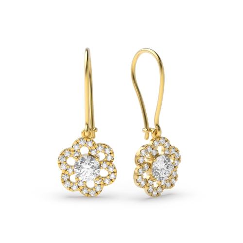 4 Prong Round Yellow Gold Spiral Diamond Earrings