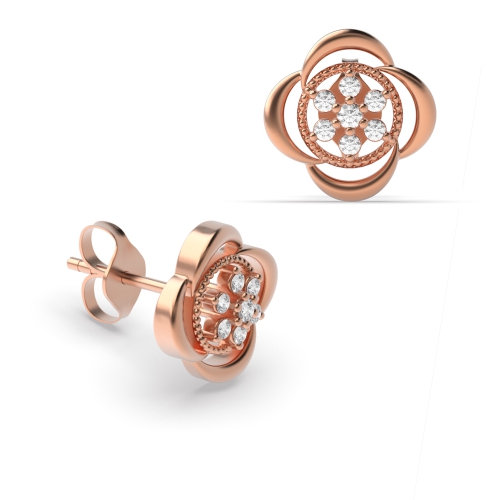 6 Prong Round Rose Gold Dimaond flower Diamond Earrings