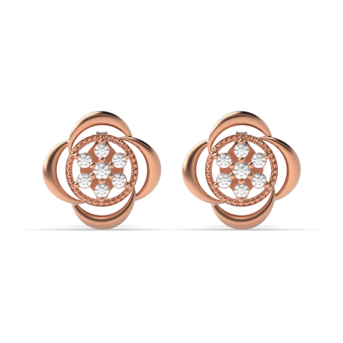 6 Prong Round Rose Gold Dimaond flower Diamond Earrings
