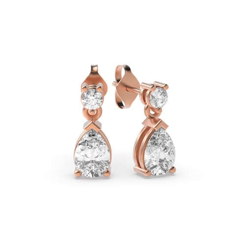 3 Prong Setting Pear And Round Shape Diamond Drop Earring
