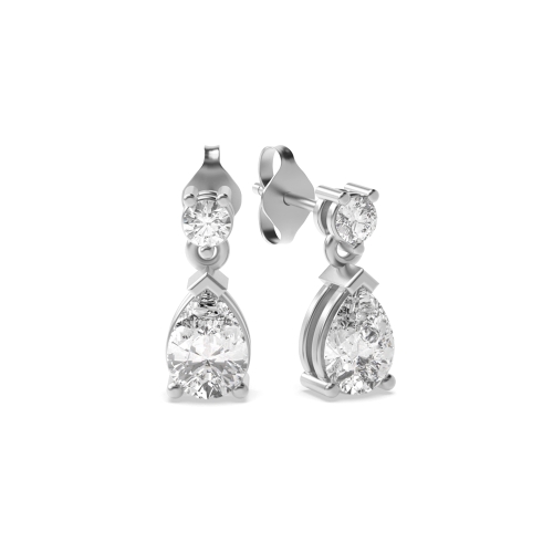3 prong setting pear and round shape diamond drop earring