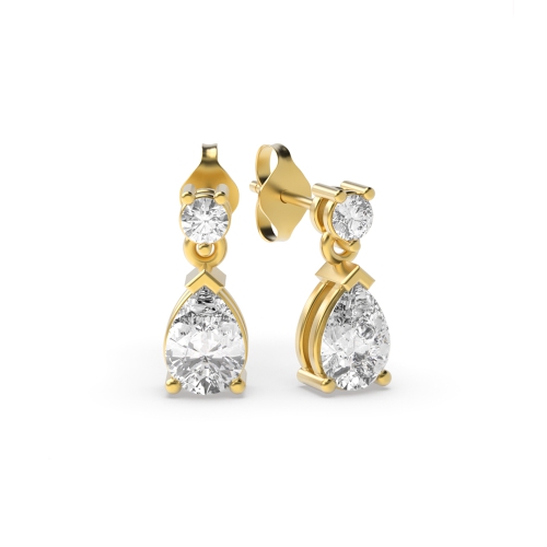 3 Prong Setting Pear And Round Shape Diamond Drop Earring