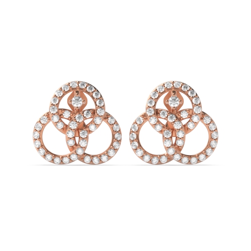 4 Prong Round Rose Gold Tri circle Diamond Earrings