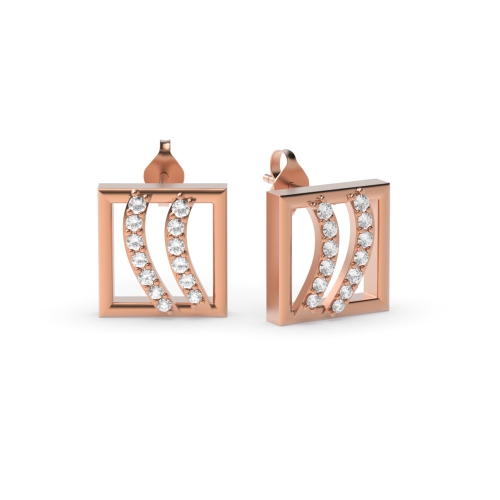 4 Prong Round Rose Gold Square Diamond Earrings
