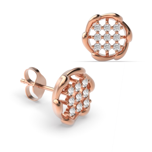 4 Prong Round Rose Gold Flower shaped Diamond Earrings