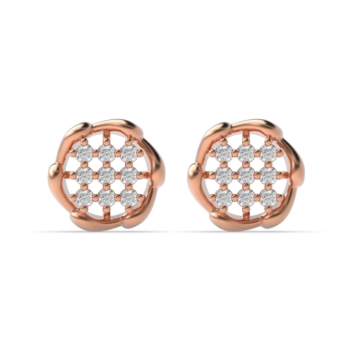 4 Prong Round Rose Gold Flower shaped Diamond Earrings
