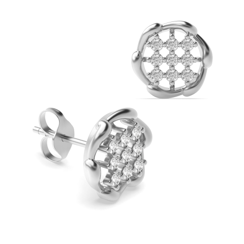 4 Prong Round White Gold Flower shaped Diamond Earrings