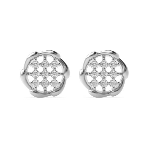 4 Prong Round White Gold Flower shaped Diamond Earrings