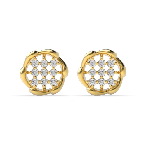 4 Prong Round Yellow Gold Flower shaped Diamond Earrings