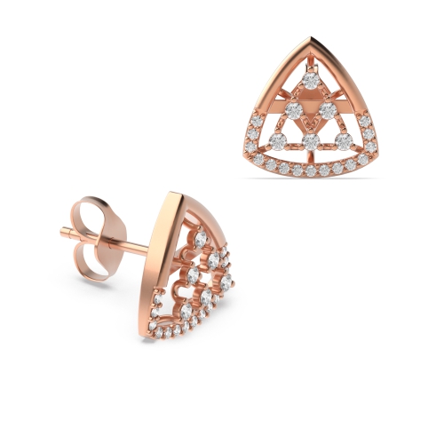 4 Prong Round Rose Gold Trillion shaped Diamond Earrings