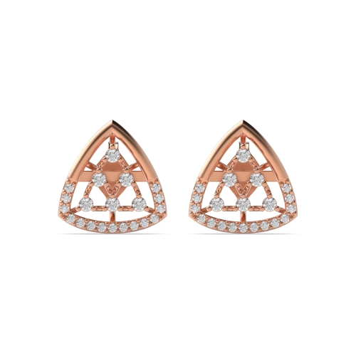 4 Prong Round Rose Gold Trillion shaped Diamond Earrings