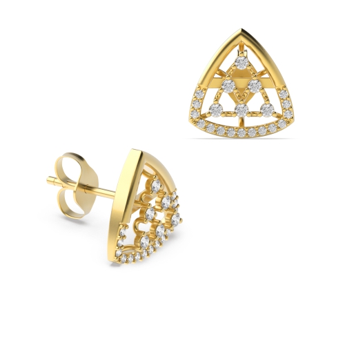 4 Prong Round Yellow Gold Trillion shaped Diamond Earrings
