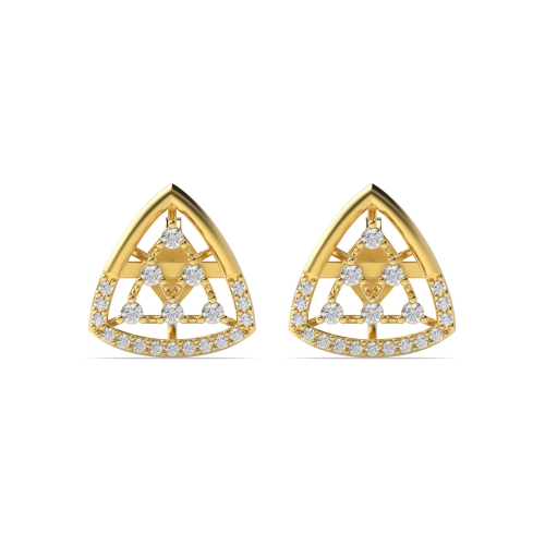 4 Prong Round Yellow Gold Trillion shaped Diamond Earrings