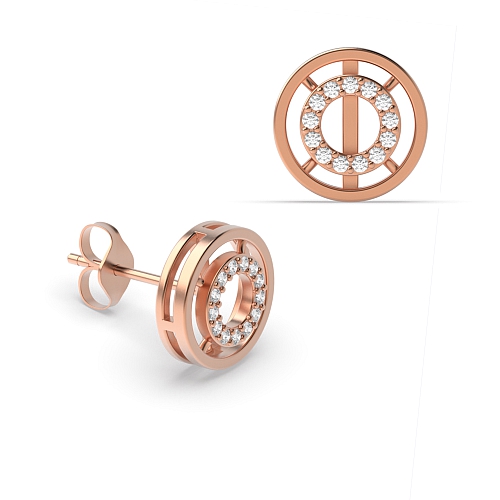 4 Prong Round Rose Gold Wheel of fortune Diamond Earrings