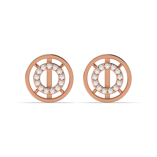 4 Prong Round Rose Gold Wheel of fortune Diamond Earrings
