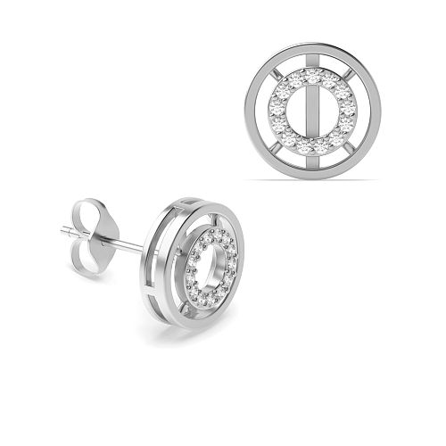 4 Prong Round White Gold Wheel of fortune Diamond Earrings