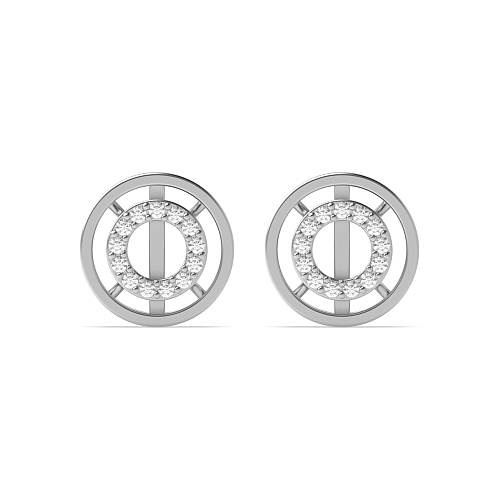 4 Prong Round White Gold Wheel of fortune Diamond Earrings