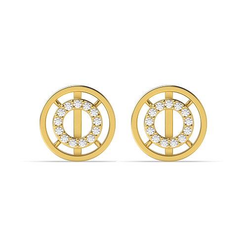 4 Prong Round Yellow Gold Wheel of fortune Diamond Earrings
