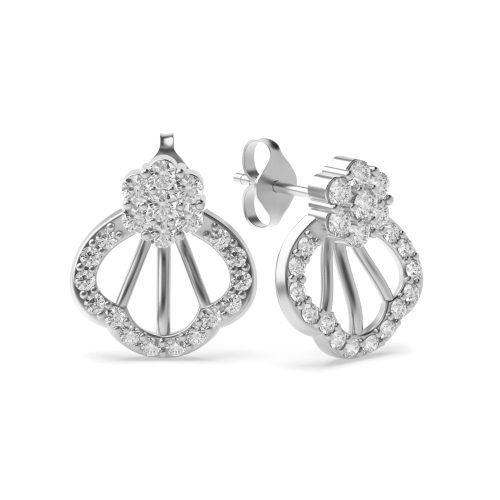 4 Prong Round White Gold Seashell Diamond Earrings