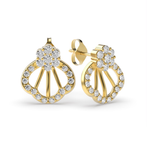 4 Prong Round Yellow Gold Seashell Diamond Earrings