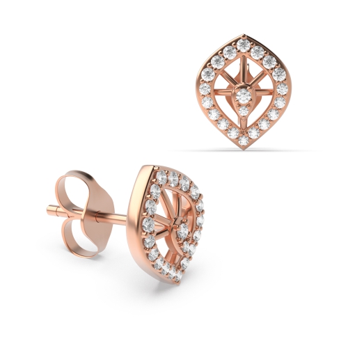 4 Prong Round Rose Gold Marquise shaped Diamond Earrings