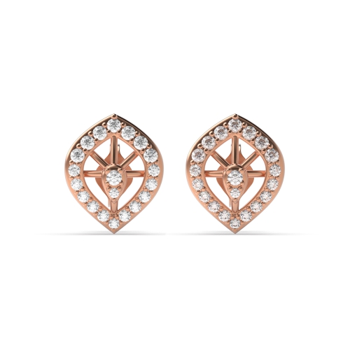 4 Prong Round Rose Gold Marquise shaped Diamond Earrings